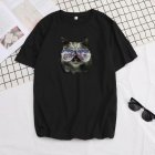 Short Sleeves and Round Neck Shirt Leisure Pullover Top with Animal Pattern Decorated 6105 black 2XL