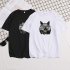 Short Sleeves and Round Neck Shirt Leisure Pullover Top with Animal Pattern Decorated 6105 black XL