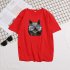 Short Sleeves and Round Neck Shirt Leisure Pullover Top with Animal Pattern Decorated 6105 red 3XL