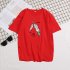 Short Sleeves and Round Neck Shirt with Feather Printed Leisure Top Pullover for Man 658 red L