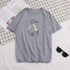 Short Sleeves and Round Neck Shirt with Feather Printed Leisure Top Pullover for Man 658 gray L