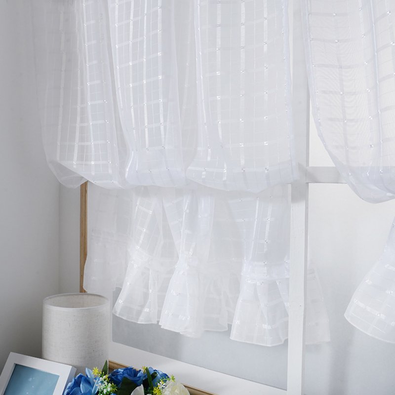 Short Tulle Curtains for Living Room Window Decorative Drapes white_1 meter wide x 1.4 meters high