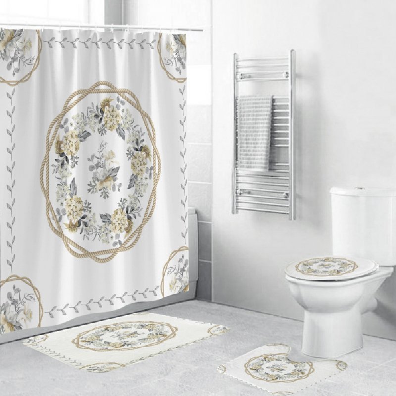 Shower  Curtain 180*180cm With Non-slip  Rug Toilet  Lid  Cover Bath  Mat For Bathroom yul-2156-flower