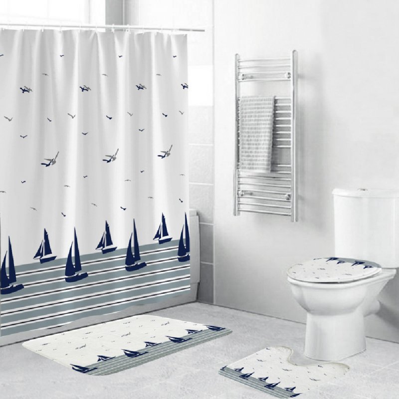Shower  Curtain 180*180cm With Non-slip  Rug Toilet  Lid  Cover Bath  Mat For Bathroom yul-2146-Sailing