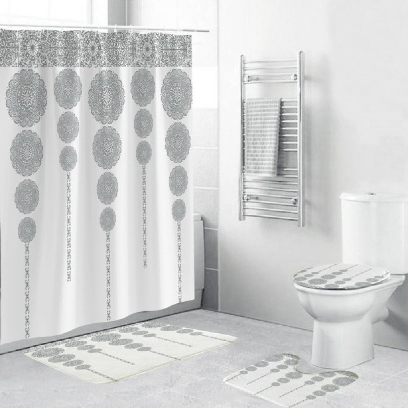 Shower  Curtain 180*180cm With Non-slip  Rug Toilet  Lid  Cover Bath  Mat For Bathroom yul-2158-pattern