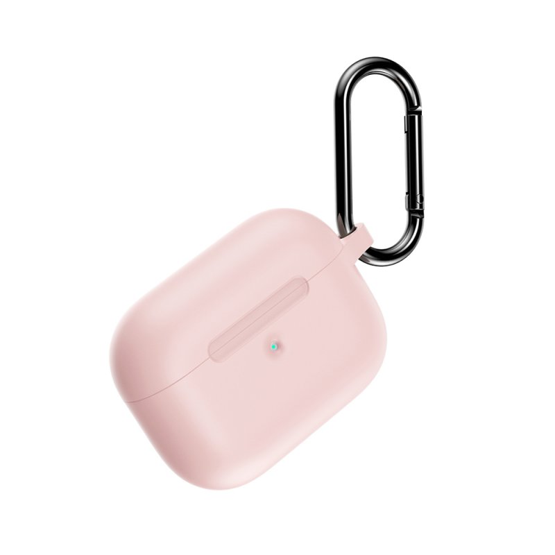 Silicone Case for AirPods Pro Wireless Bluetooth Headphones Storage Protective Cover with Hook for Outdoor Travel pink