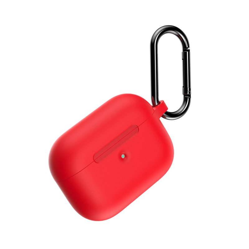 Silicone Case for AirPods Pro Wireless Bluetooth Headphones Storage Protective Cover with Hook for Outdoor Travel red