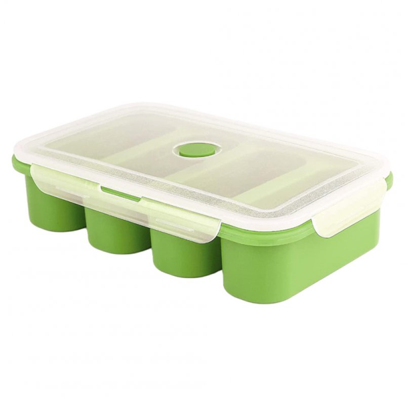 Silicone  Freezer  Tray Soup 4 Cubes Food Freezing Container Molds With Lid Frozen Packaging Box green_4 cells