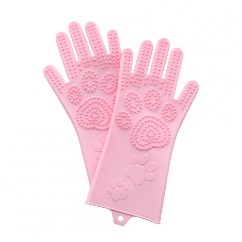 Silicone Grooming Glove Anti Biting Pet Hair Remover for Dog Cat Pink_L