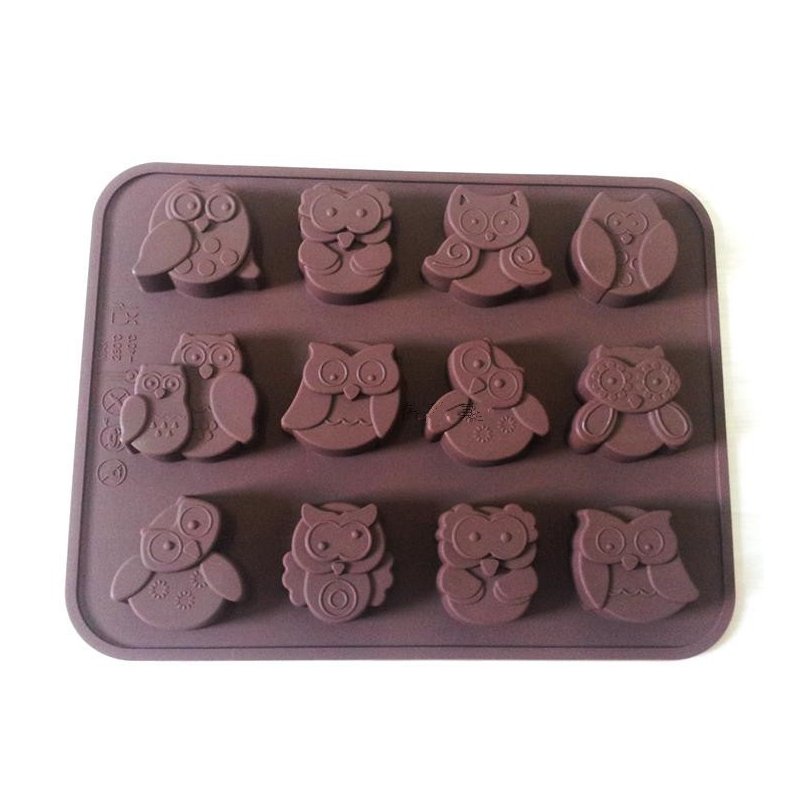 Silicone Mold DIY Cute 12 Holes Owl Shape Chocolate Candy Cake Mould Baking Tool 20*15.3*1.6cm