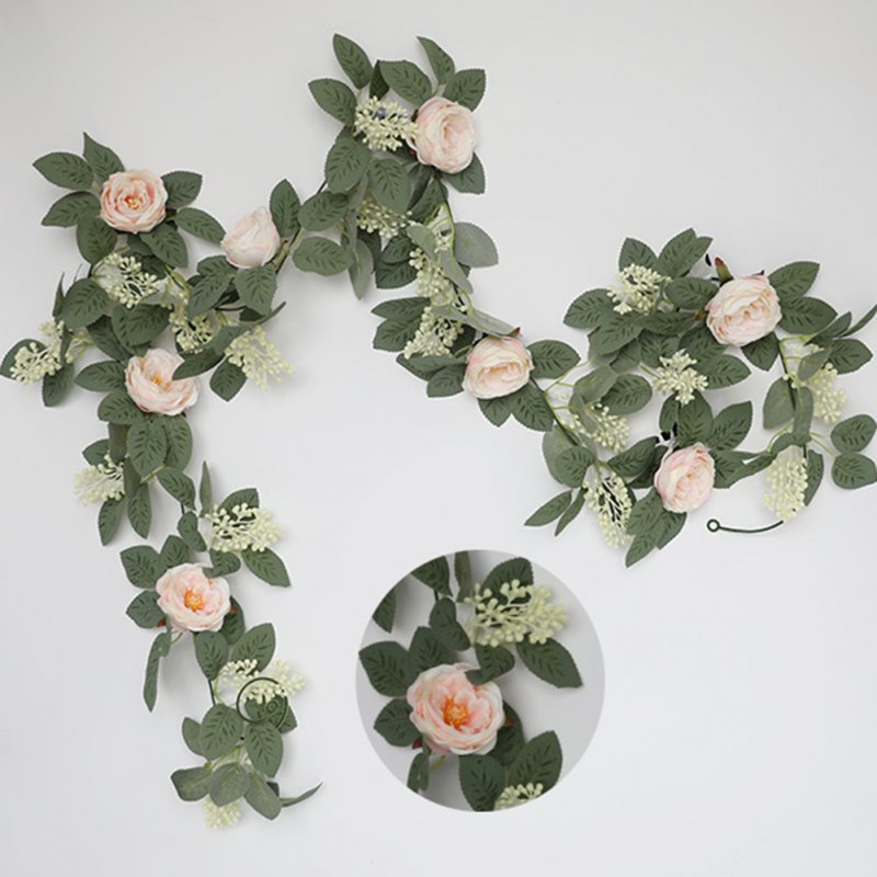 Silk Flower Artificial  Flower Rattan Wall-mounted Decorative Ornaments For Wedding Background Light pink