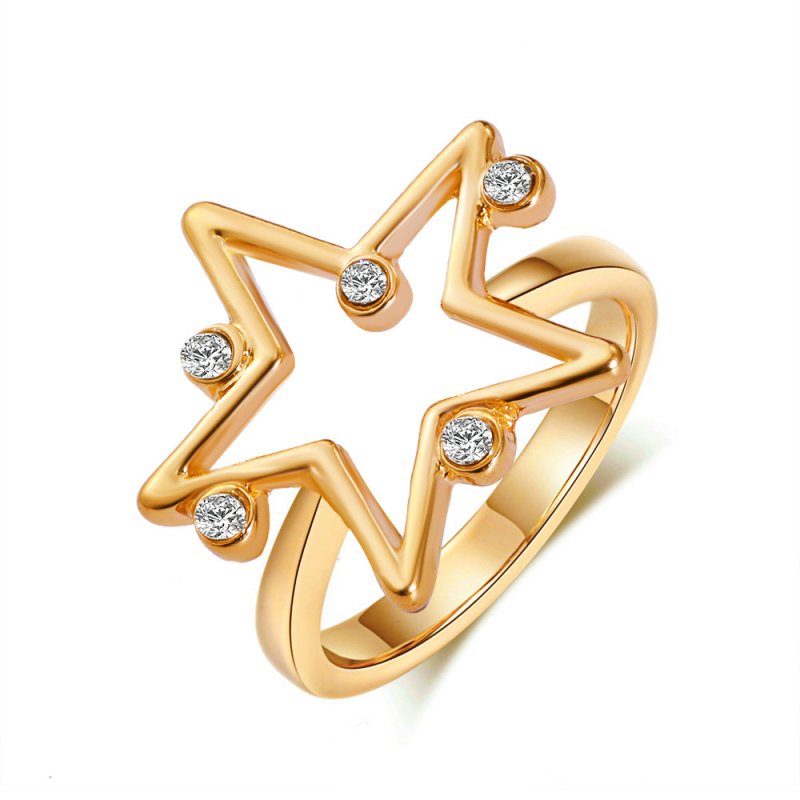 Simple  Geometric  Ring Personality Zircon Five-pointed Star Ring Creative Jewelry Golden