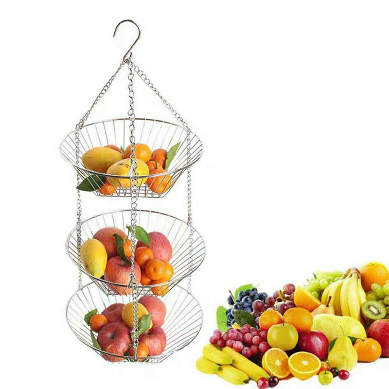 Simple Hanging Iron Wire 3-Layer Storage Baskets for Fruit Flower Display stainless steel