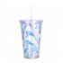 Simple Leather Pattern Double Layer Straw Cup for Fruit Juice Water Drinking B