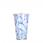 Simple Leather Pattern Double Layer Straw Cup for Fruit Juice Water Drinking B