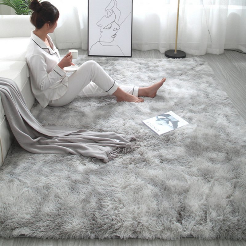 Simple Plush Carpet Bedroom Cute Bedside Blanket Nordic Living Room Sofa Coffee Table Mat Thick Mat Tie-dyed gray_50*160 cm