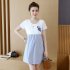 Simple Short Sleeve Stripes Printing Matching Dress for Pregnant Woman Photo Color M