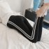 Simple Side Stripes Abdomen Support Leggings Trousers for Pregnant Woman  Black  white strip  L