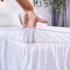 Simple Solid Color Elastic Trimmed Ruffle Bed Skirt White