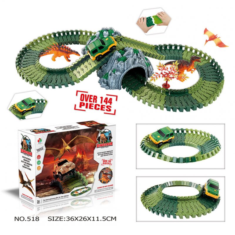 Simulate Dinosaur Track Racing Car Set Assembly Blocks Sound Light Effect Kids Toy Gift  518 Dinosaur Track (144PCS)