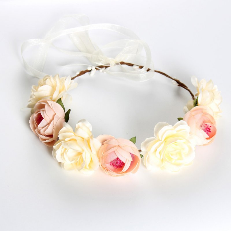 Simulate Flower Garland Headband Floral Head Wreath Wedding Party Headwear Photo Prop khaki