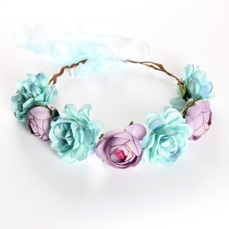 Simulate Flower Garland Headband Floral Head Wreath Wedding Party Headwear Photo Prop blue