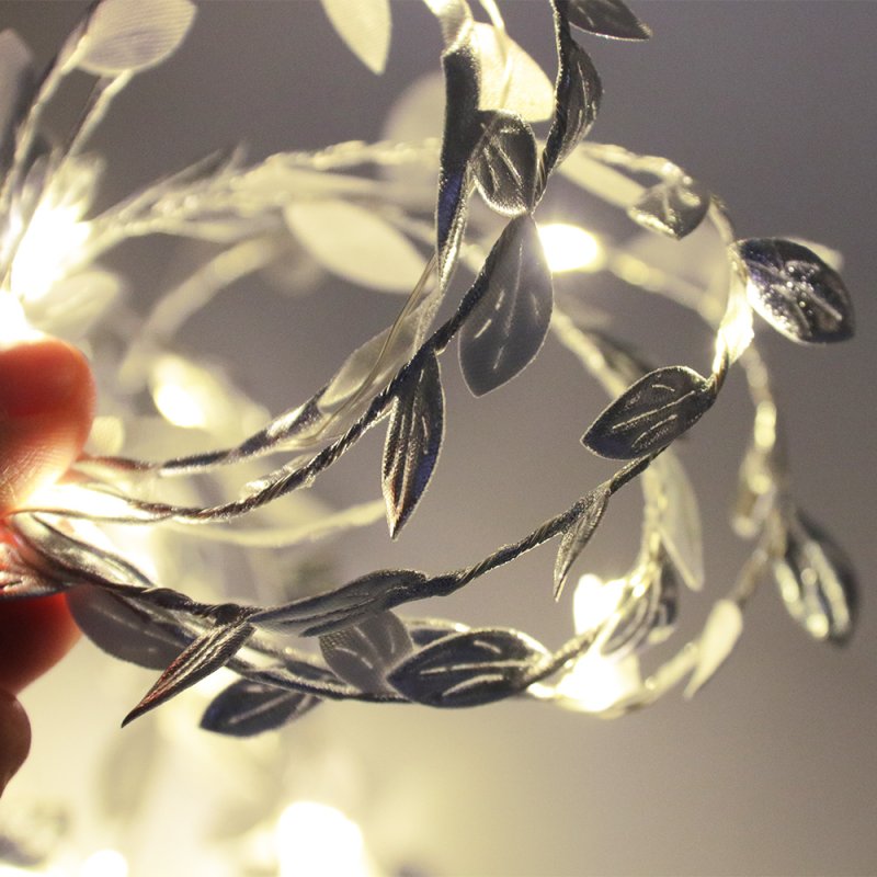 Simulate Leaf Garland String Light Flexible Copper Wire Artificial Leaves Lamp for Christmas Wedding Party Silver rattan_10m copper wire lamp (battery box)