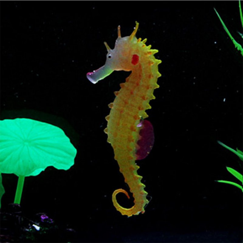 Simulate Silicone See Horse Landscape with Fluorescent & Luminous Effect Ornament for Aquarium Fish Tank Decoration  Orange