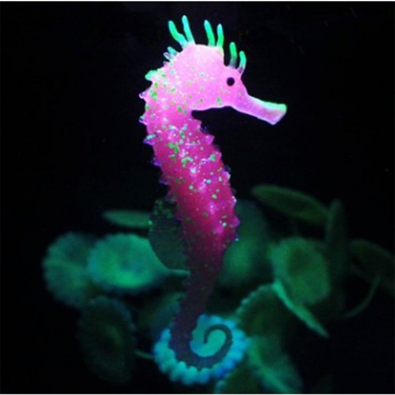 Simulate Silicone See Horse Landscape with Fluorescent & Luminous Effect Ornament for Aquarium Fish Tank Decoration  Red