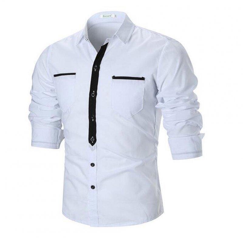 Single-breasted Leisure Shirt Slim Top Cardigan with Two Pockets for Man white_L