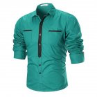 Single breasted Leisure Shirt Slim Top Cardigan with Two Pockets for Man blue L