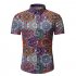 Single breasted Shirt of Short Sleeves and Turn down Collar Floral Printed Top for Man As shown  M