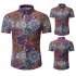 Single breasted Shirt of Short Sleeves and Turn down Collar Floral Printed Top for Man As shown  M