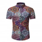 Single breasted Shirt of Short Sleeves and Turn down Collar Floral Printed Top for Man As shown  2XL