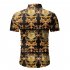Single breasted Shirt of Short Sleeves and Turn down Collar Floral Printed Top for Man As  shown M