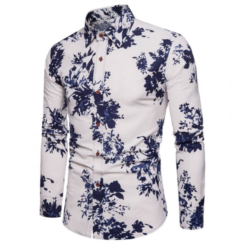 Single-breasted Shirt of Long Sleeves and Turn-down Collar Floral Printed Top for Man CS23 blue_M