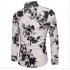 Single breasted Shirt of Long Sleeves and Turn down Collar Floral Printed Top for Man CS24 black L