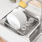 Sink Dish Drying Rack With Adjustable Support Rod Rust Resistan Dish Rack Large Capacity Stainless Steel Dish Drainers For Apartment Kitchen Counter Flat mesh drain basket