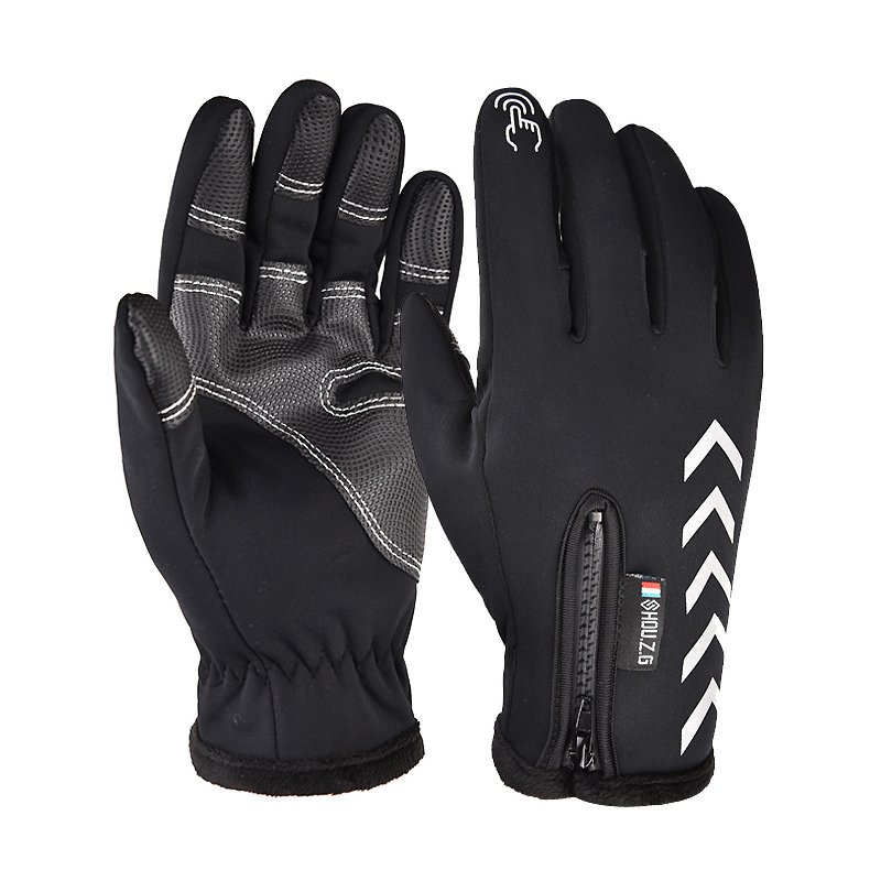 Ski Gloves Anti Slip Winter half-finger full -finger Windproof Gloves Cycling Fluff Warm Gloves For Touchscreen Long finger black_L