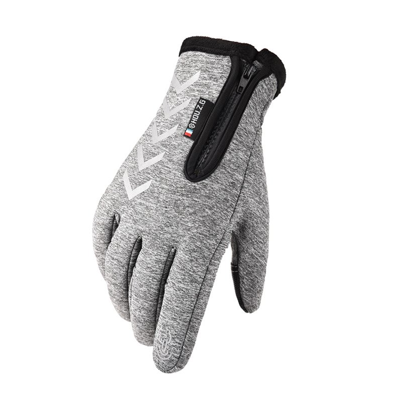 Ski Gloves Anti Slip Winter half-finger full -finger Windproof Gloves Cycling Fluff Warm Gloves For Touchscreen Long finger gray_L