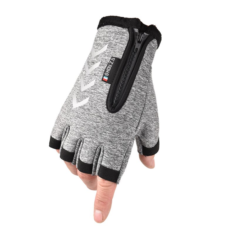 Ski Gloves Anti Slip Winter half-finger full -finger Windproof Gloves Cycling Fluff Warm Gloves For Touchscreen Half finger gray_M