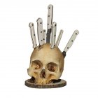Skull Knife Holder Knife Block Without Knives Creepy Kitchen Tools Holders Funny Storage Rack Horror Kitchen Storage For Party Halloween Ornament 17.5*20*23