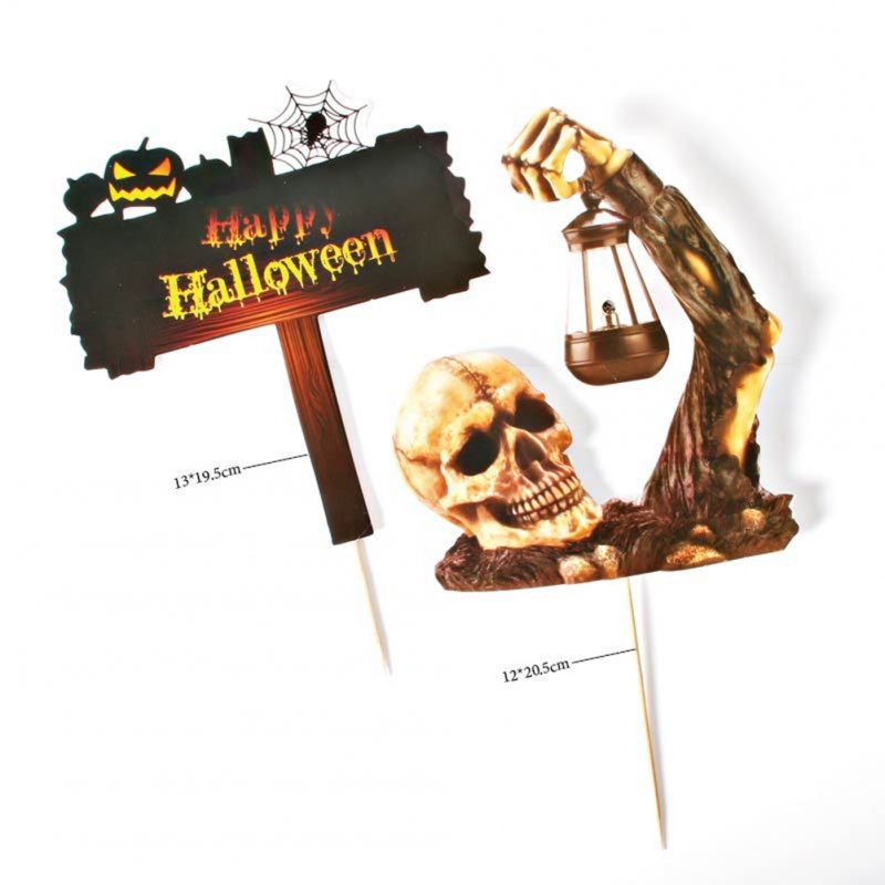 Skull Led Halloween Cake  Topper Happy Halloween Cake Topper Decorative Sign Party Decoration Illuminated skull halloween
