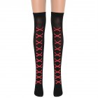 Skull Pattern Printing Socks Over Knee Stocking for Halloween Make Up Party Prop 3   Bright Red Bones  One size