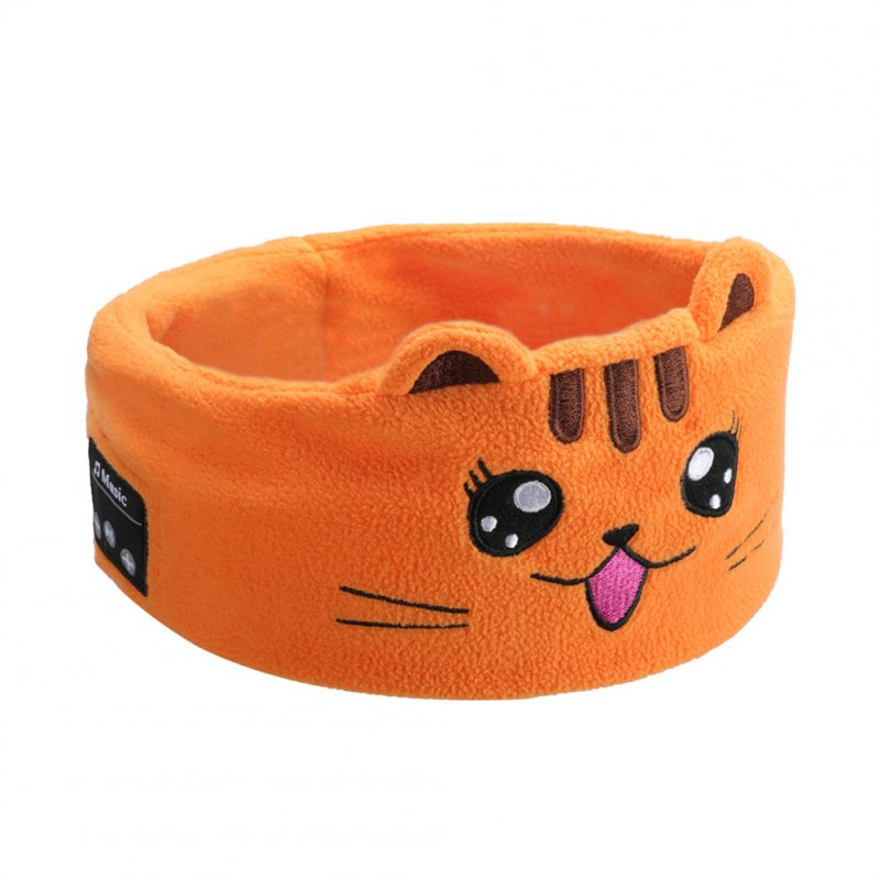 Sleep Headband With Built-In Headphones Microphone Wireless Music Sleeping Washable Headphones For Kids orange cat