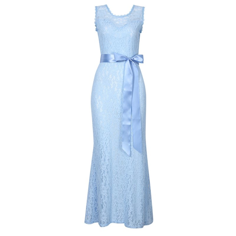 Sleeveless Sliming Halter Floral Lace Scoop Neck Maxi Dress