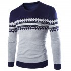 Slim Pullover Long Sleeves and Round Collar Sweater Floral Printed Base Shirt for Man Navy XL