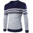 Slim Pullover Long Sleeves and Round Collar Sweater Floral Printed Base Shirt for Man Navy XXL