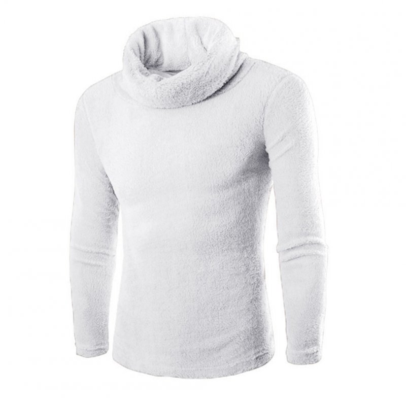 Slim Pullover Long Sleeves and High Collar Sweater Solid Color Base Shirt for Man white_L