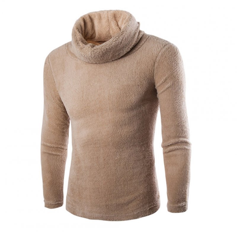 Slim Pullover Long Sleeves and High Collar Sweater Solid Color Base Shirt for Man Khaki_L